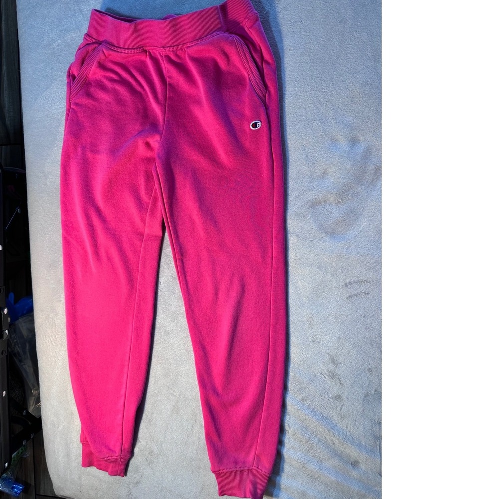 Champion Kids Hot Pink Fleece Jogger Sweatpants Size M 10/12 Pockets Logo